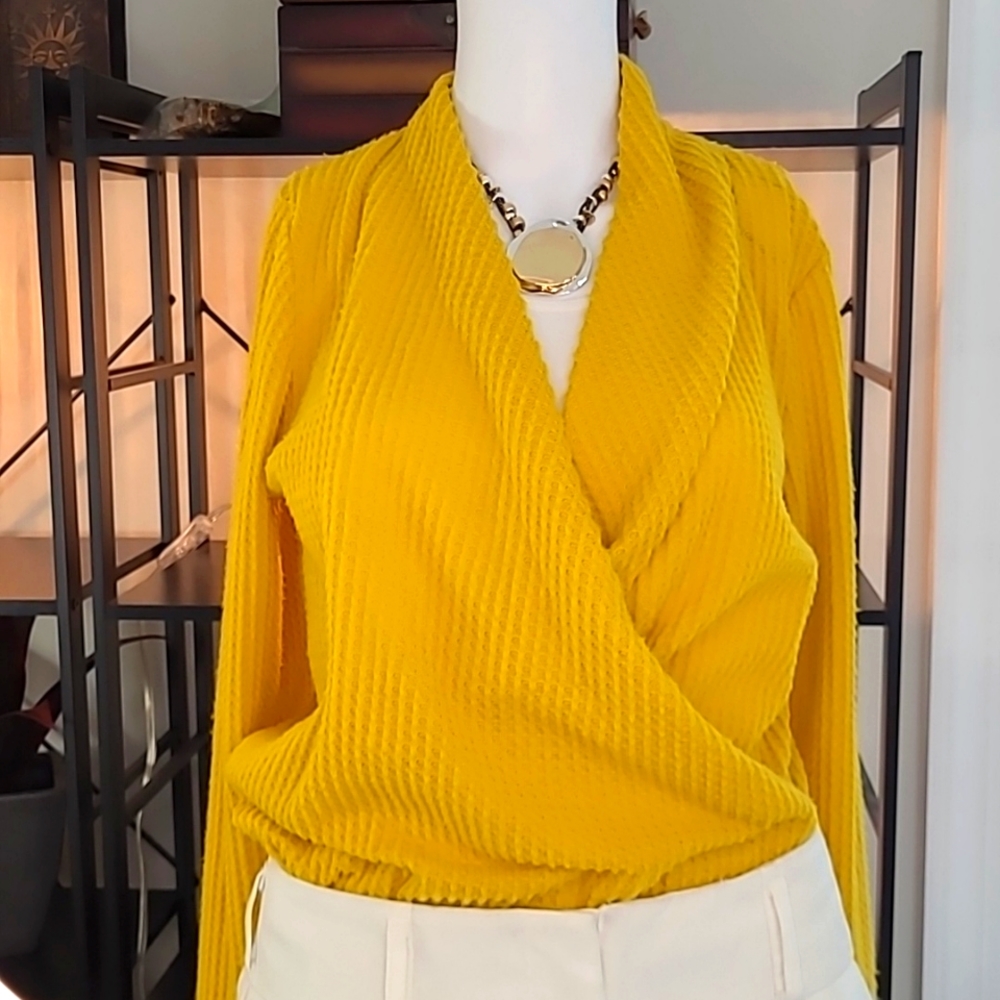 Pleione Faux Wrap Top in Gold